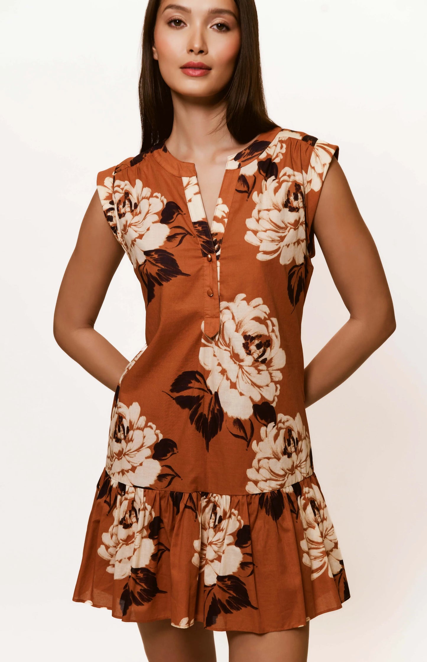 Anni Dress - Copper Dry Brush Floral