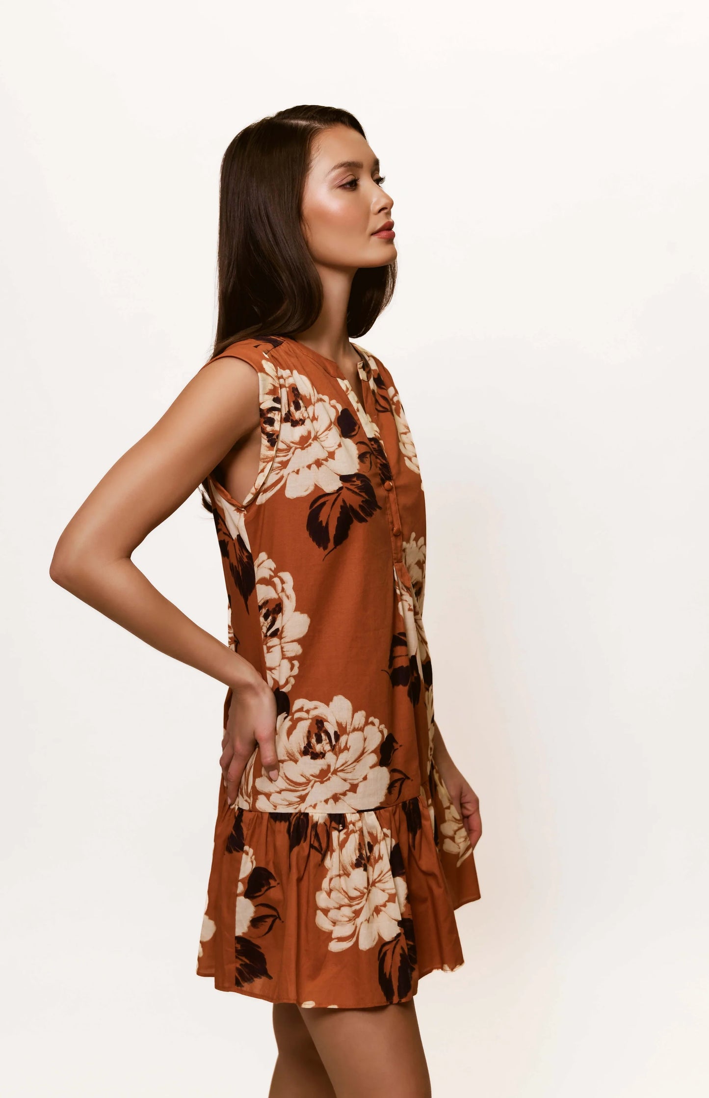 Anni Dress - Copper Dry Brush Floral