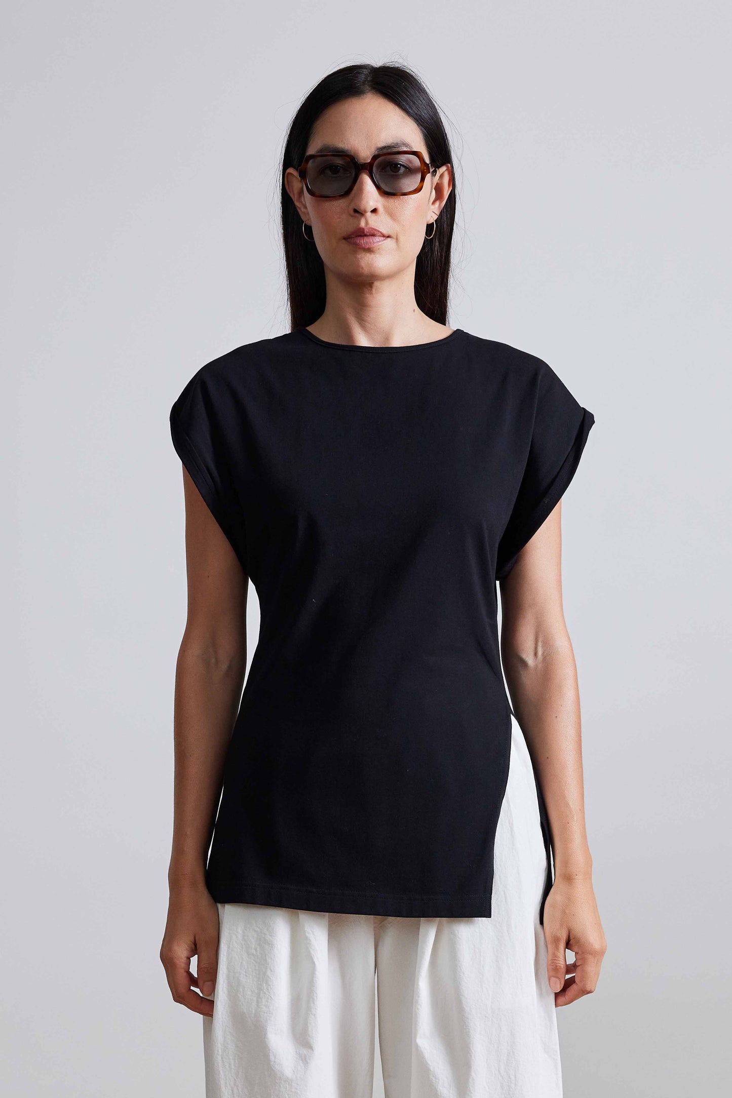 Asymmetric Tunic Tee - Black