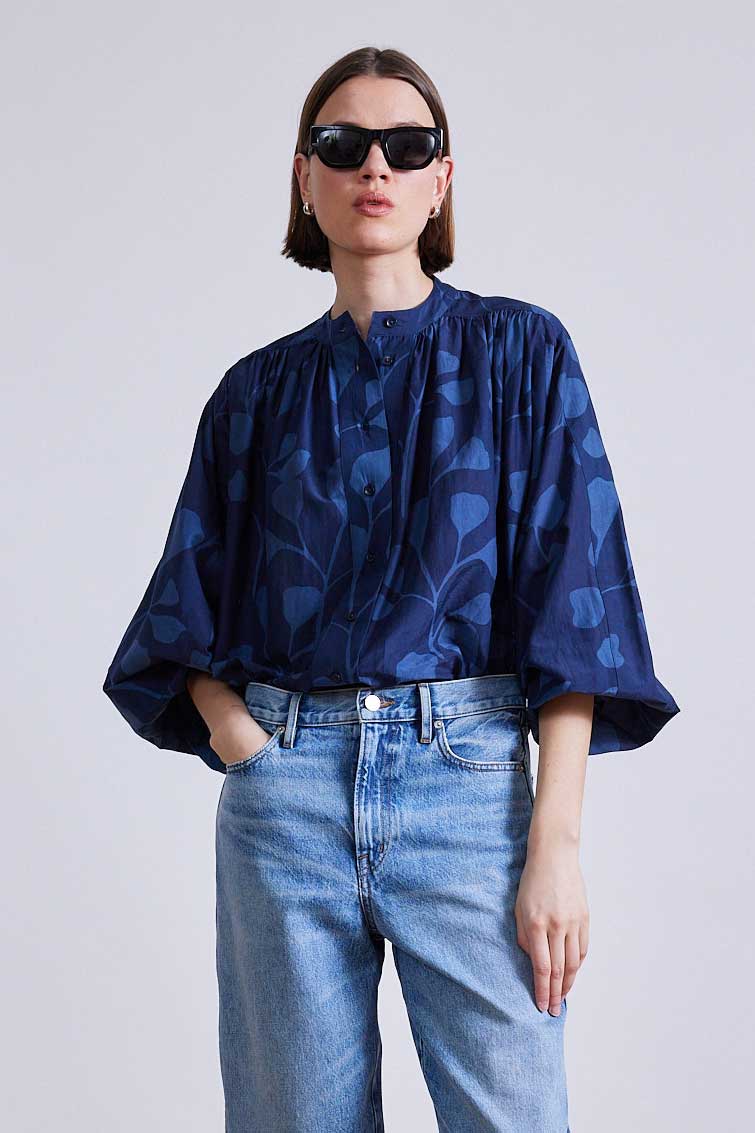 Oro Top - Indigo Trellis
