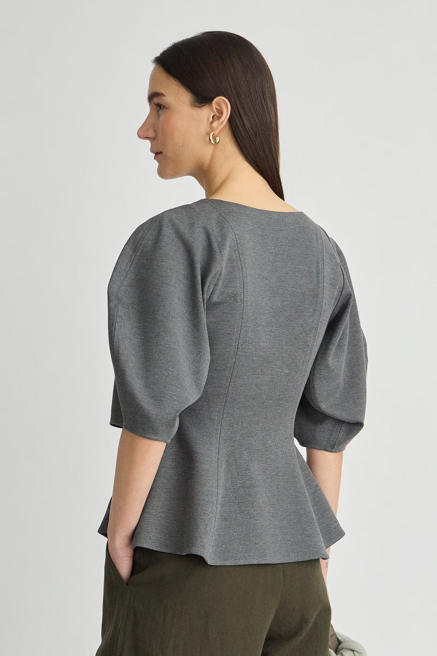Bebe Ponte Peplum Top - Heather Grey