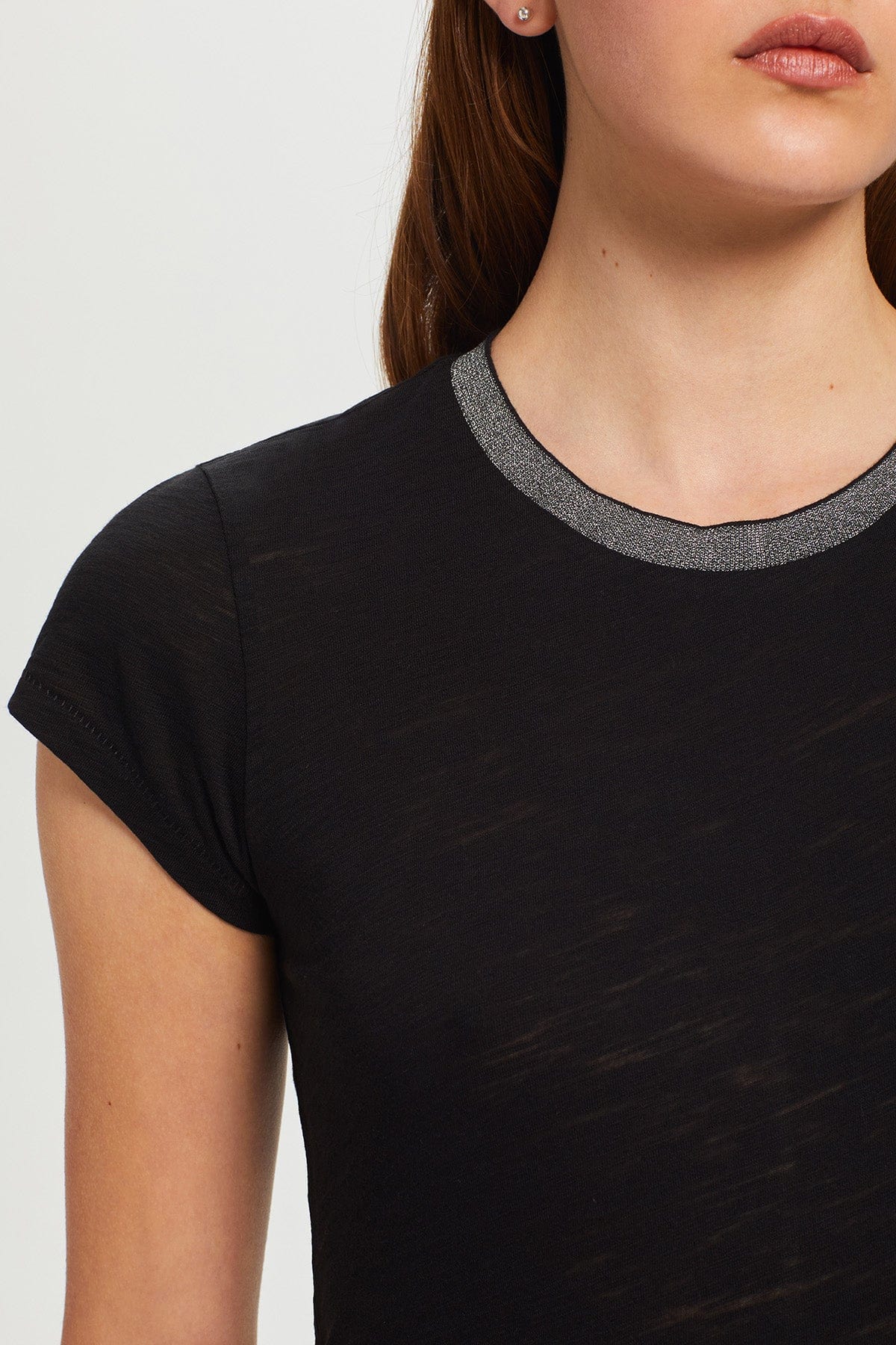 Metallic Trim Short Sleeve Tee - Black