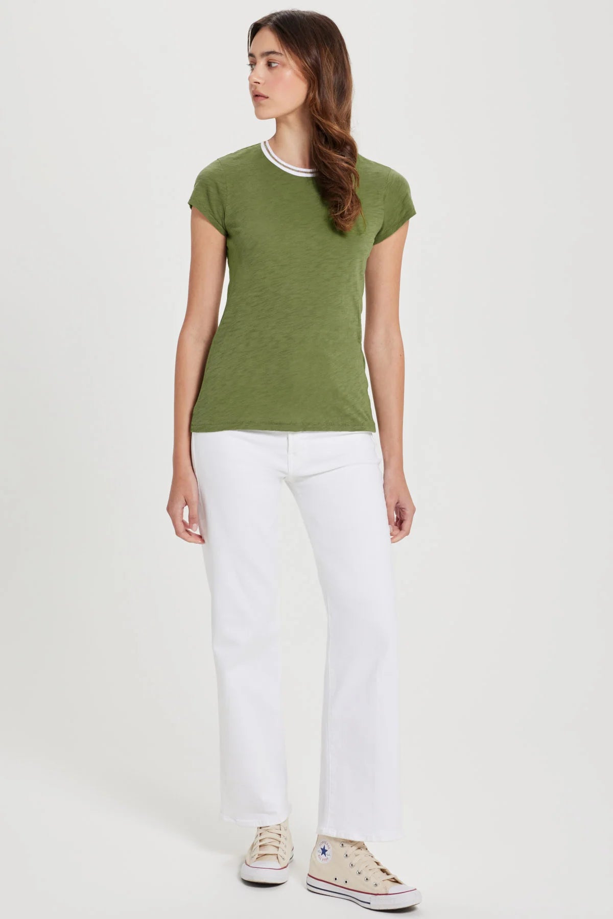 Vibrant Shimmer Tipped Ringer Tee - Loden