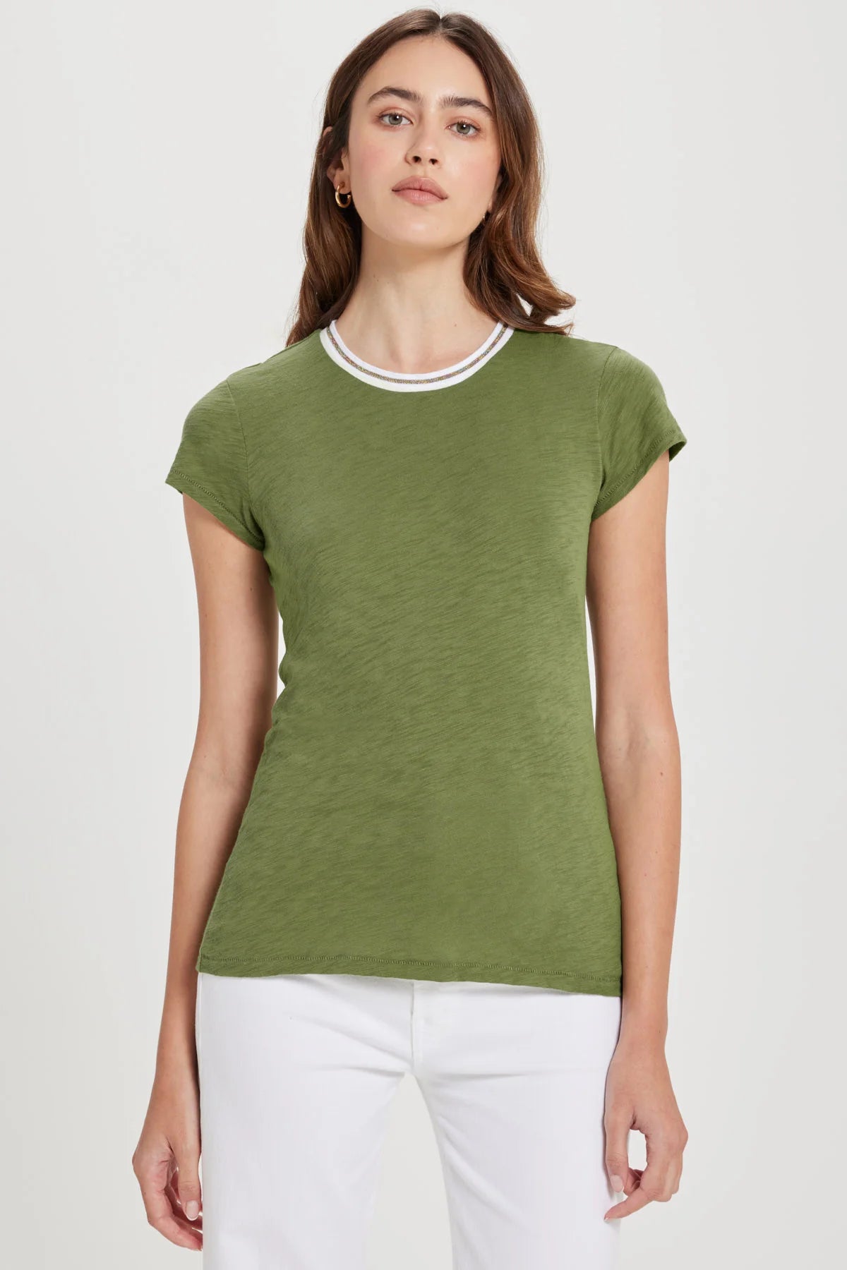 Vibrant Shimmer Tipped Ringer Tee - Loden