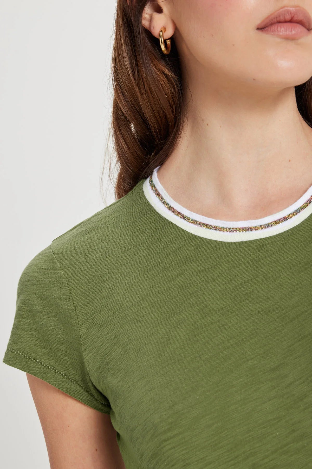 Vibrant Shimmer Tipped Ringer Tee - Loden