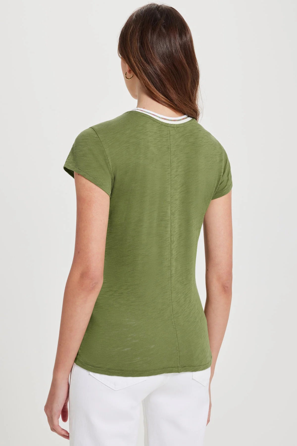 Vibrant Shimmer Tipped Ringer Tee - Loden
