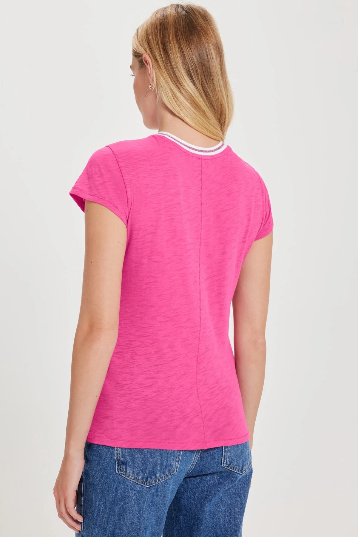 Metallic Trim Short Sleeve Tee - Raspberry