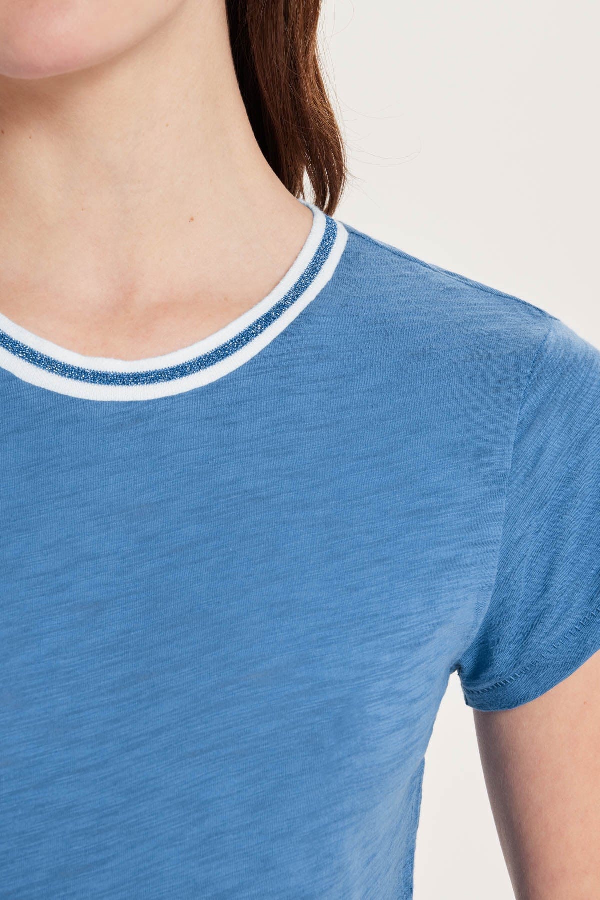 Short Sleeve Metallic Tipped Ringer Tee - Riverside