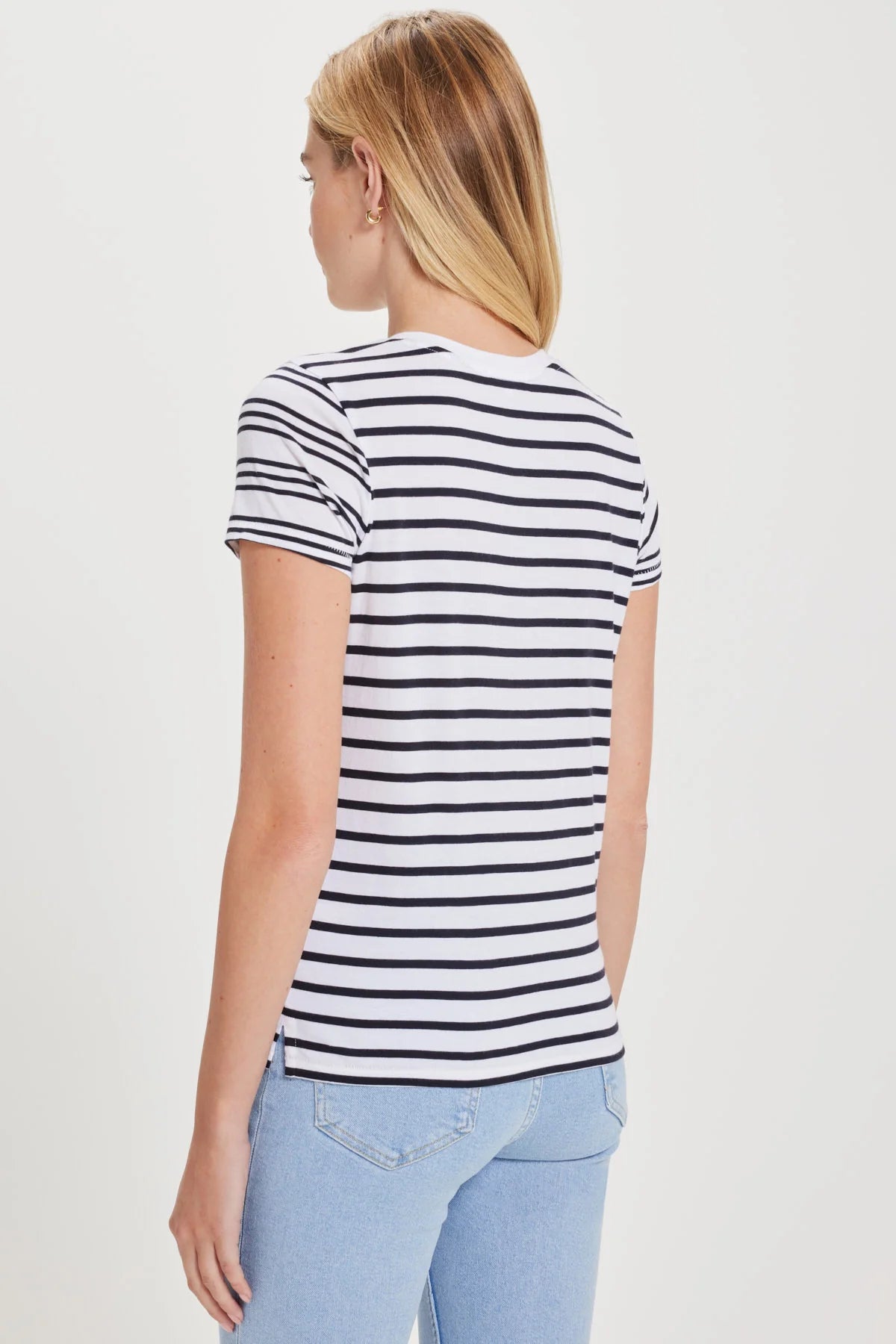 Mix Stripe V-Neck Boy Tee - White & Navy