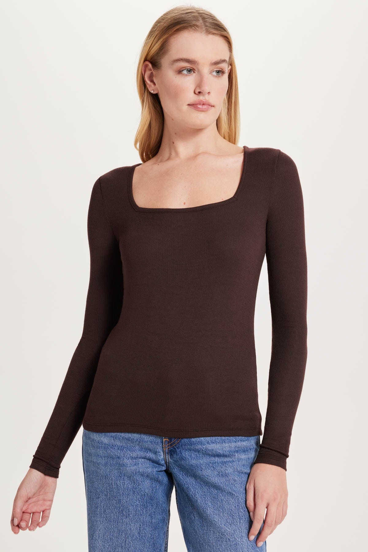 Square Neck Long Sleeve Tee - Black