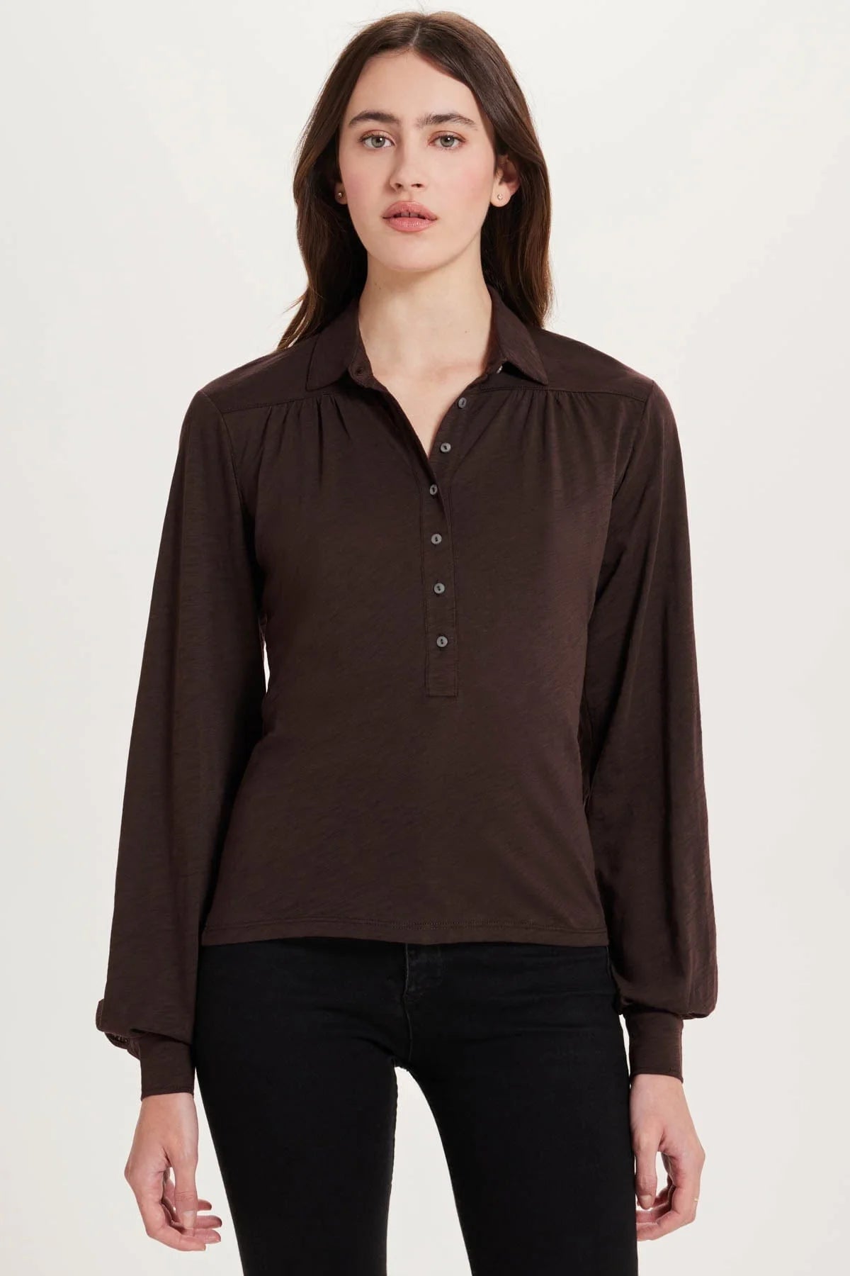 Half Placket Blouse - Coffee