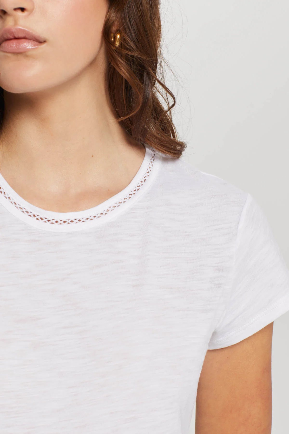 Link Embroidery V-Neck Ringer Tee - White