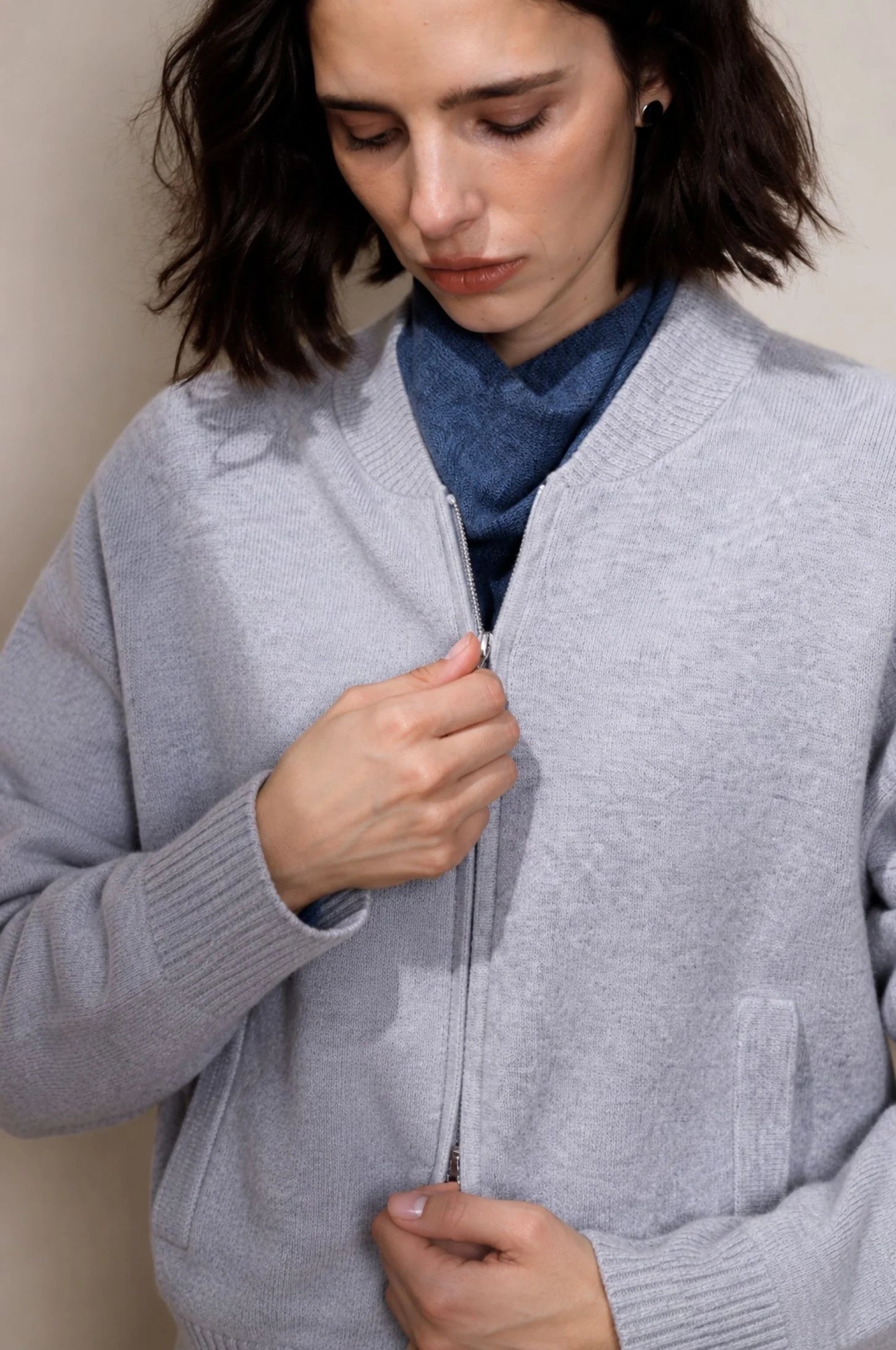 Cashmere Cropped Bomber - Foxy Silver
