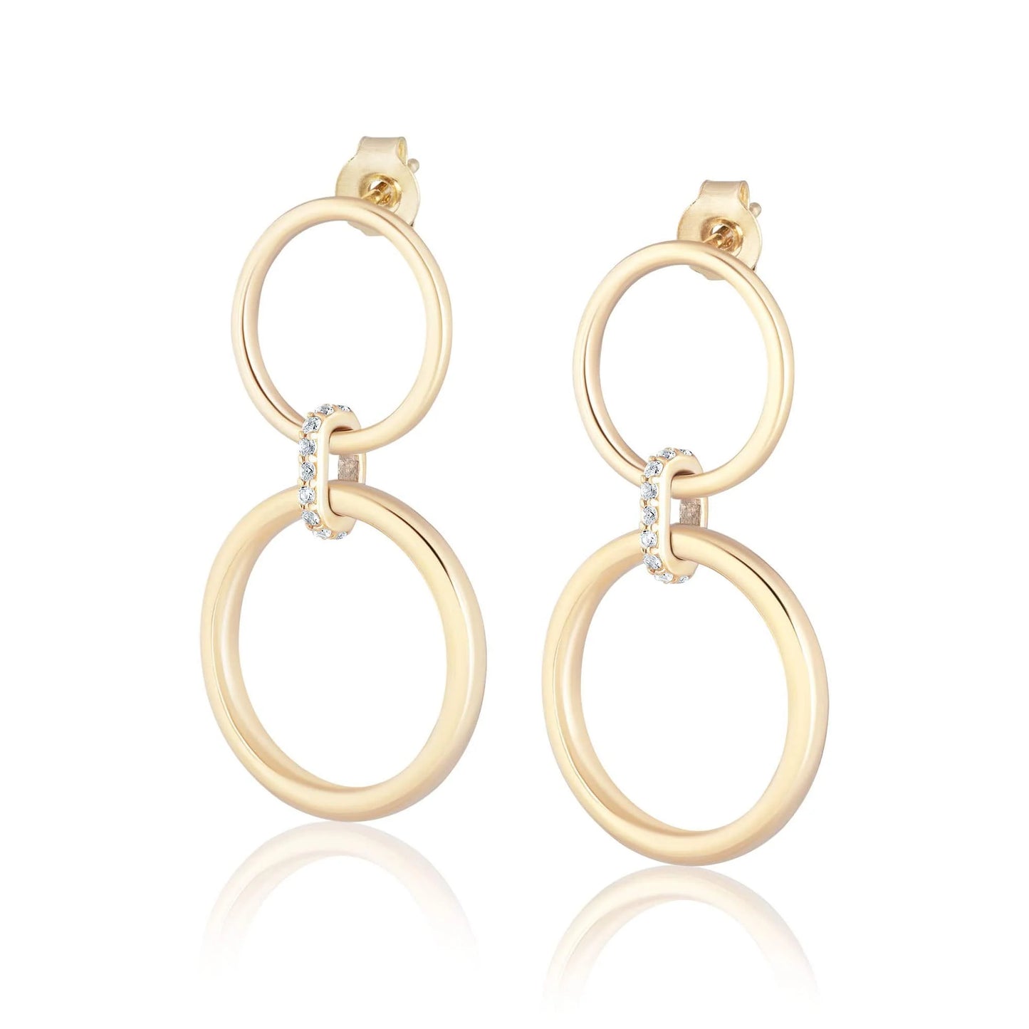 Double Ring with White Zircon Connecting Earring
