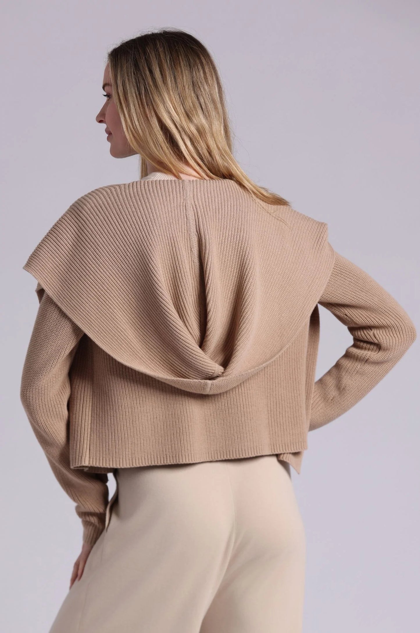 Cotton Shaker Hooded Flyaway Cardigan - Brown Sugar