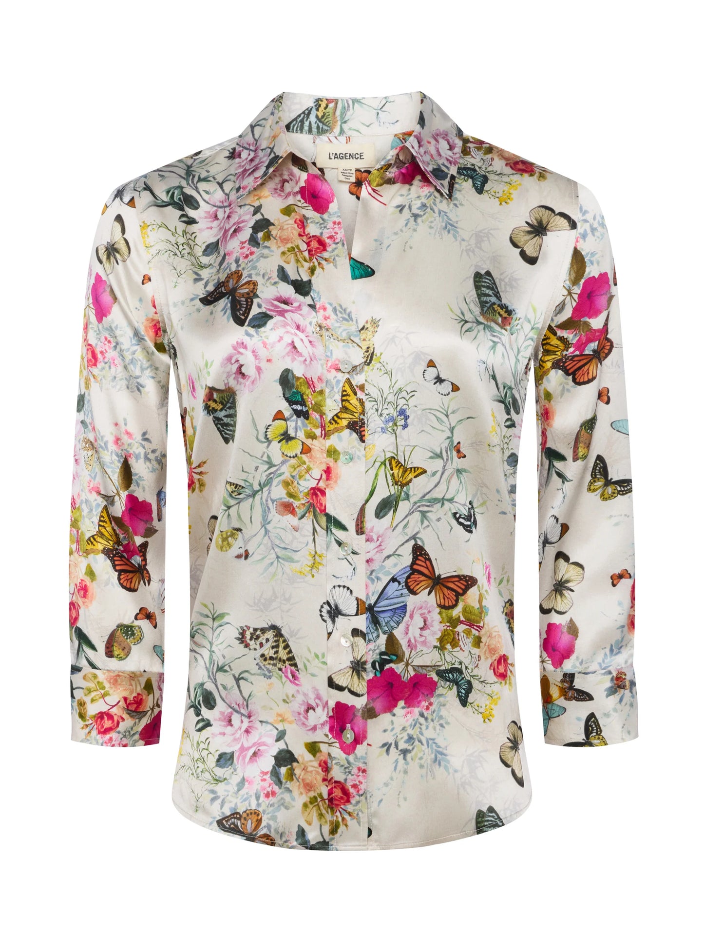 Dani Silk Blouse - Vintage White Multi Charonda Butterfly