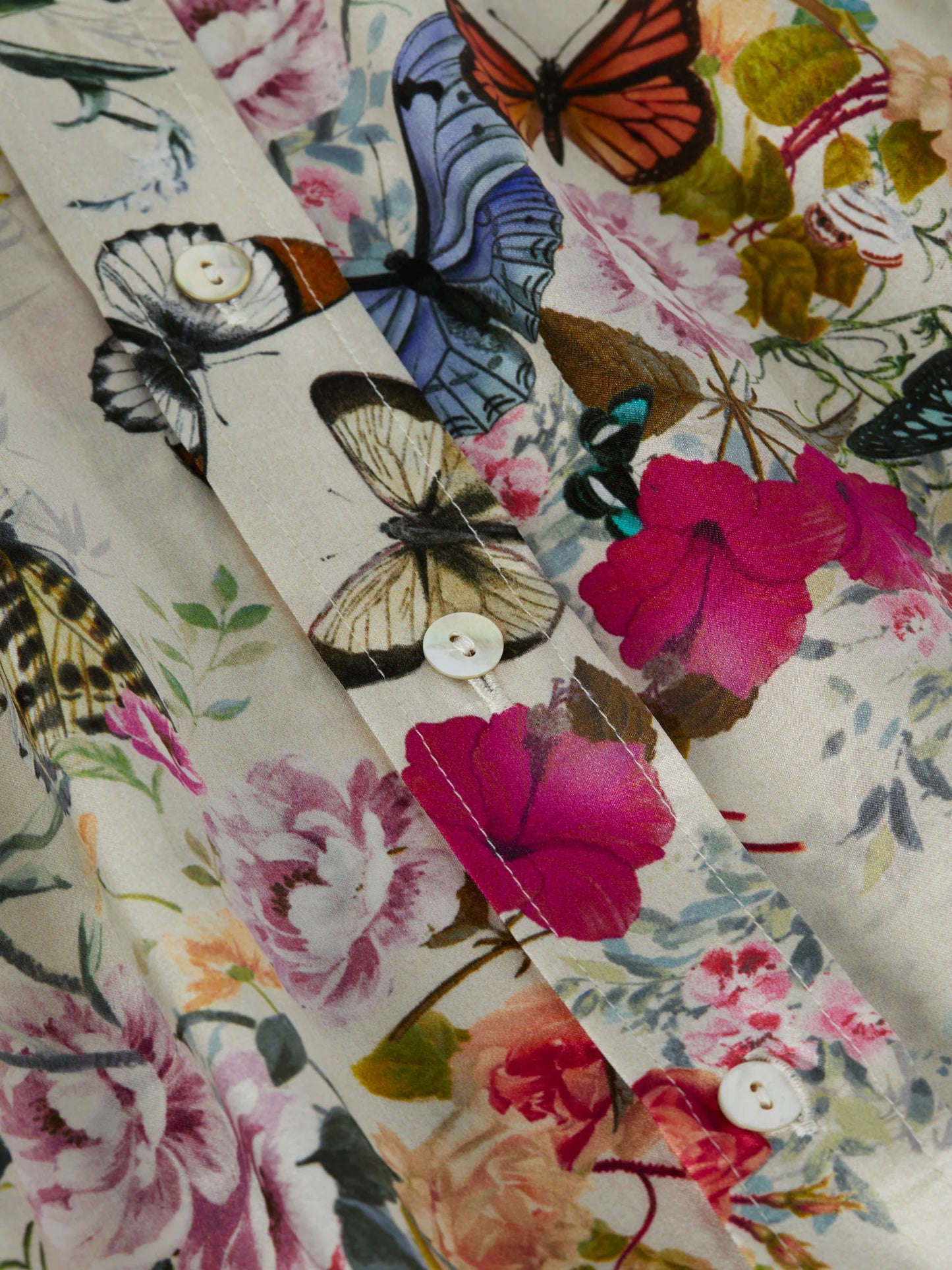 Dani Silk Blouse - Vintage White Multi Charonda Butterfly