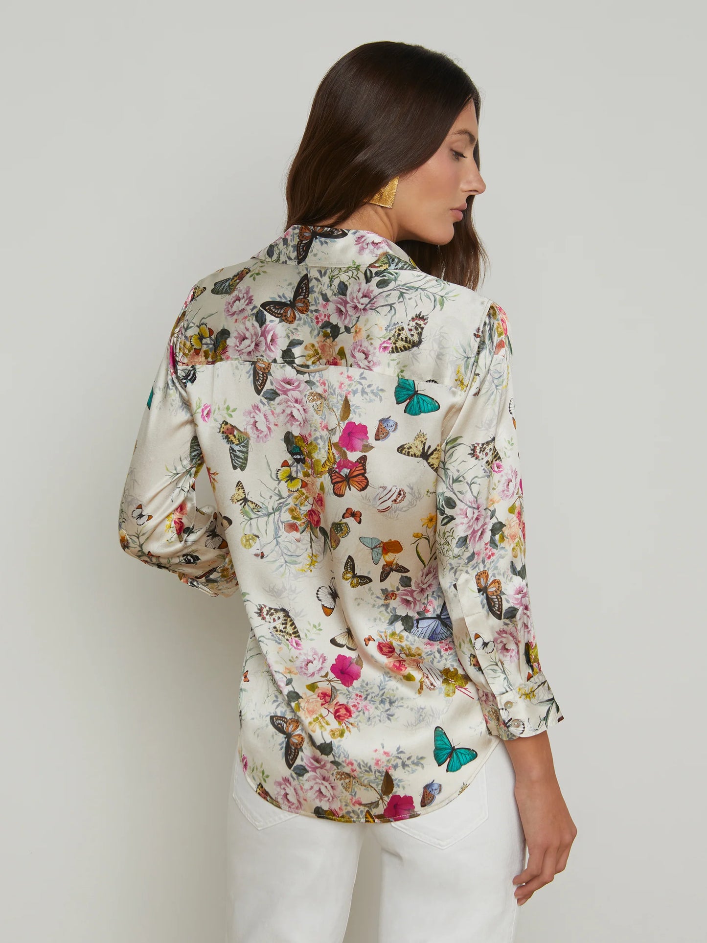 Dani Silk Blouse - Vintage White Multi Charonda Butterfly