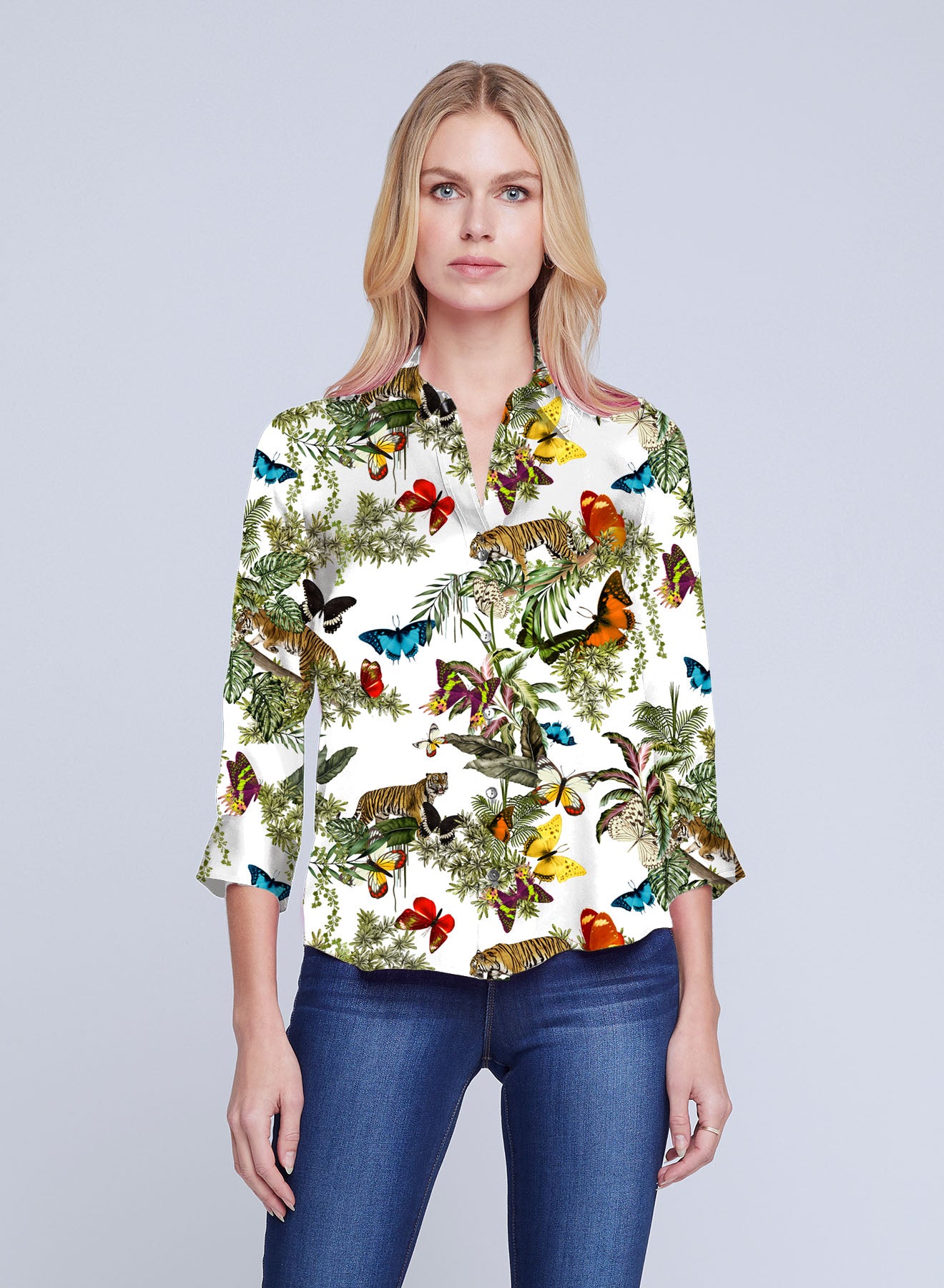 Dani Quarter Sleeve Blouse - Tiger Jungle