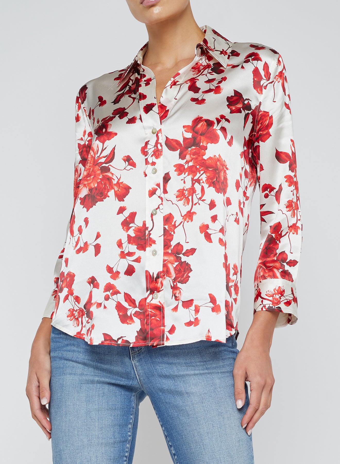 DANI 3/4 SLEEVE BLOUSE - Ivory/Red