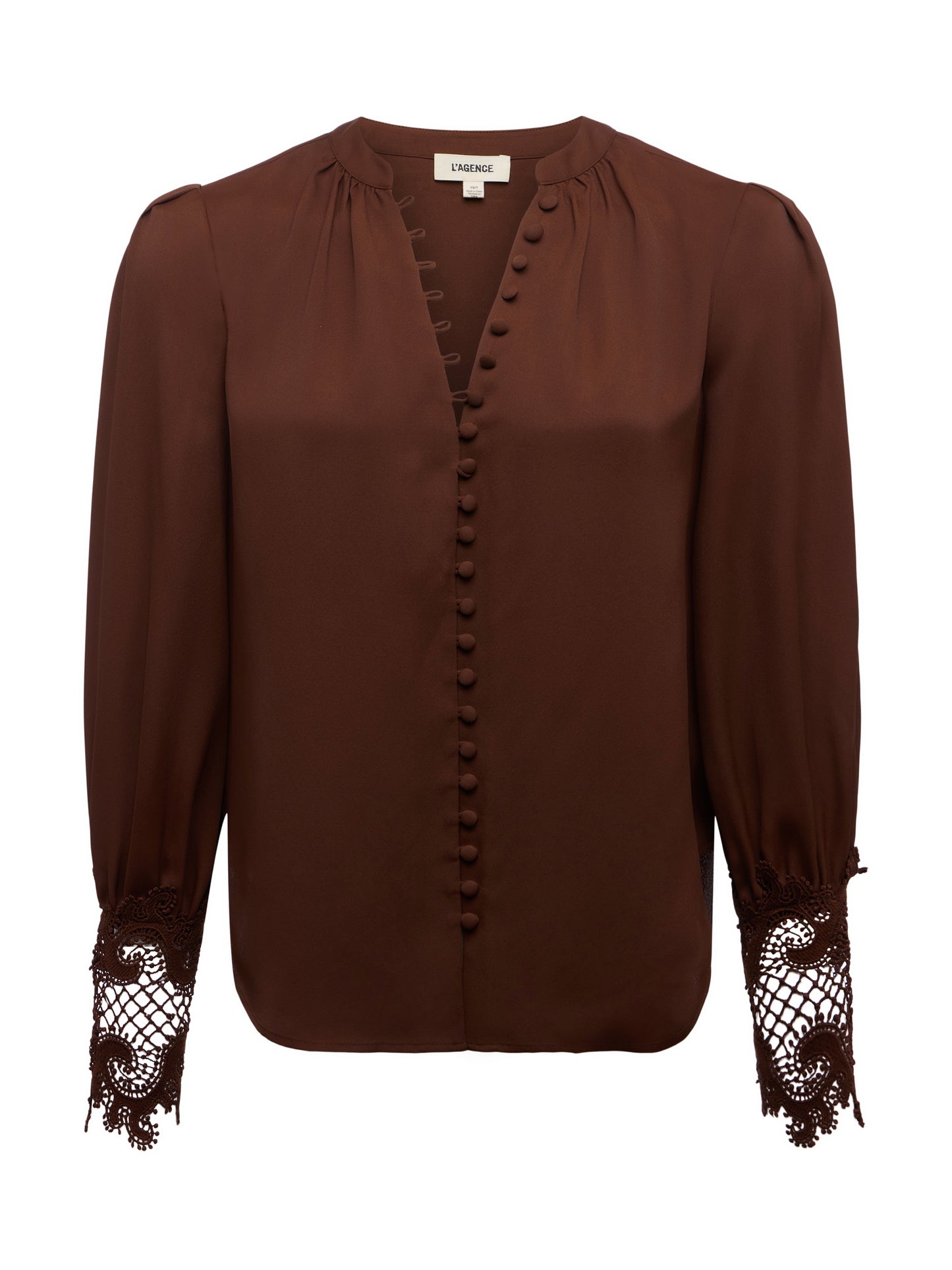 Ava Lace Cuff Blouse - Hot Fudge