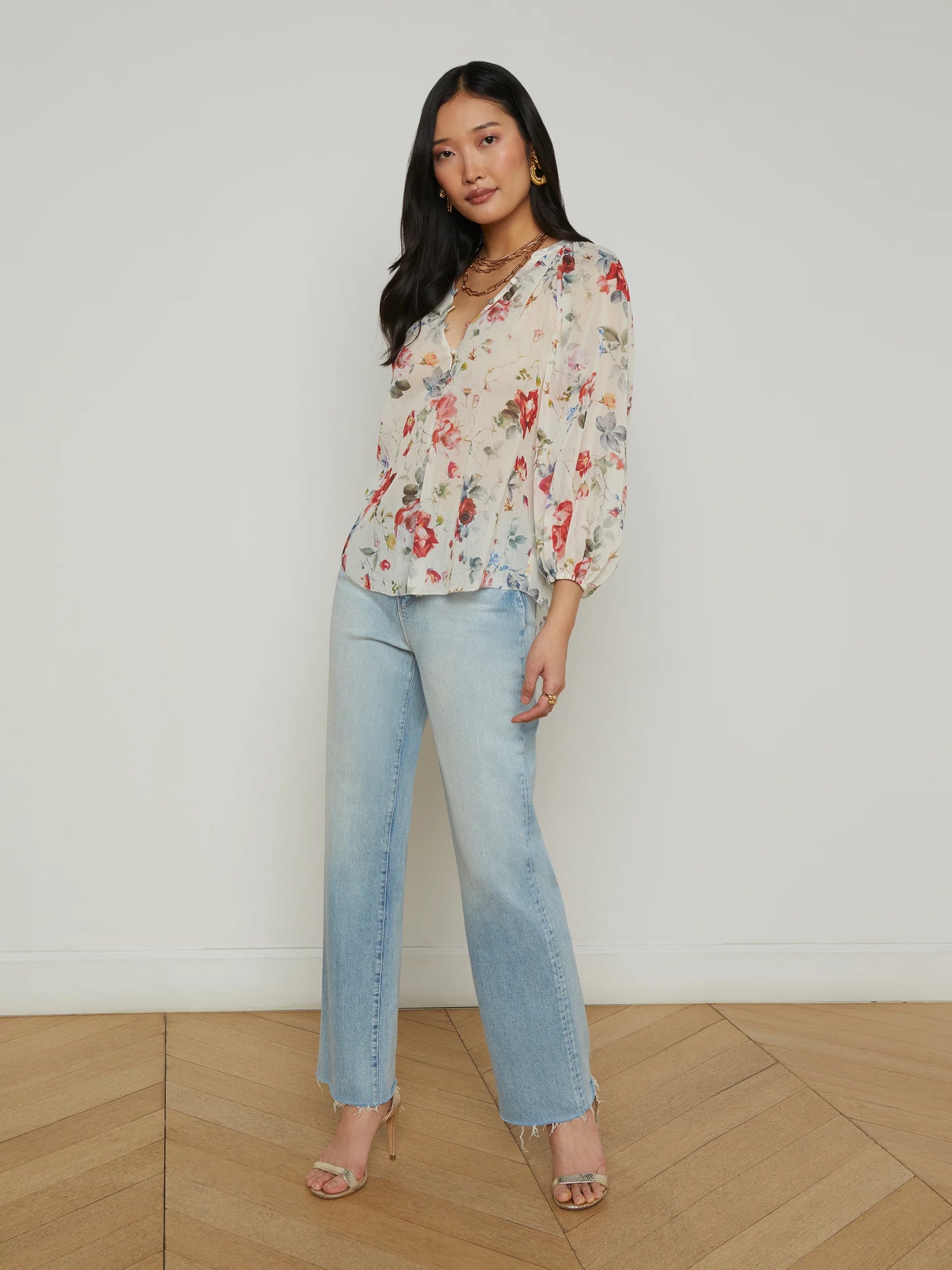Teagan Blouse - Ivory Multi Watercolor Dusty Floral
