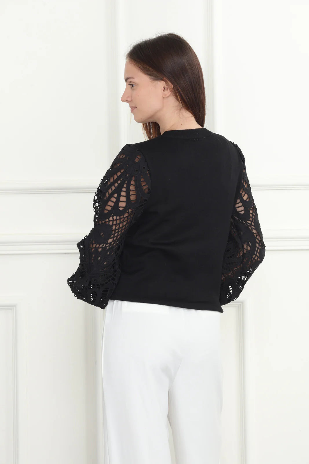 Lace Sleeve Sweater - Black