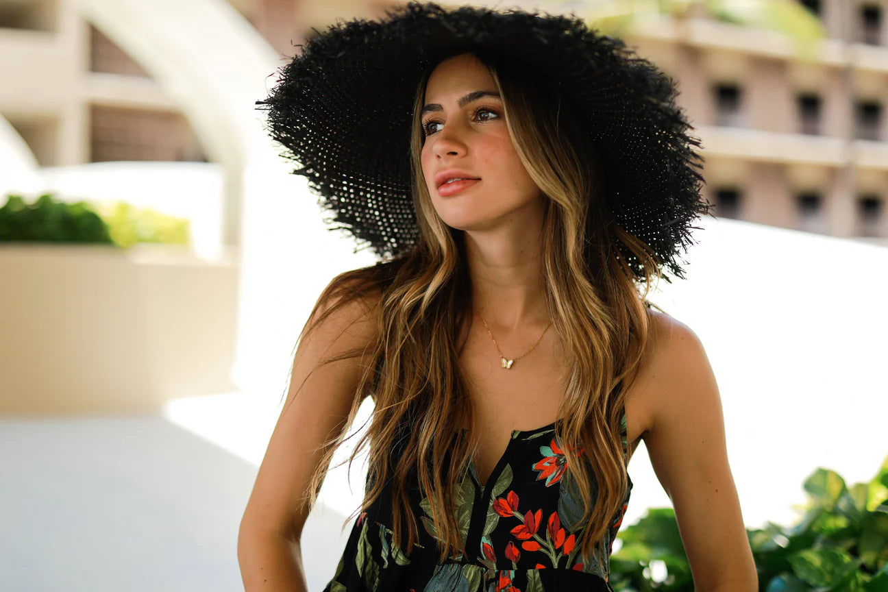 5" Brim Straw Sun Hat - Black