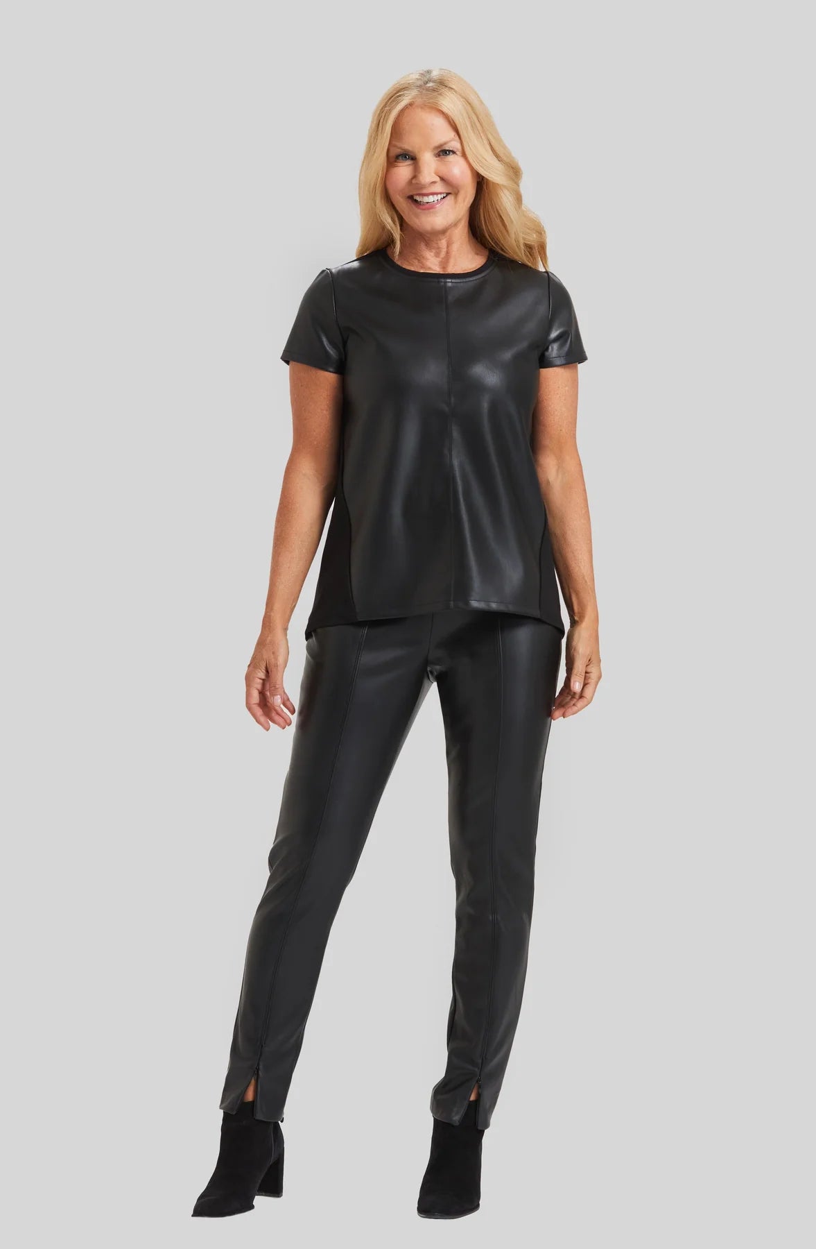 Noa Faux Leather Front Shirt - Black