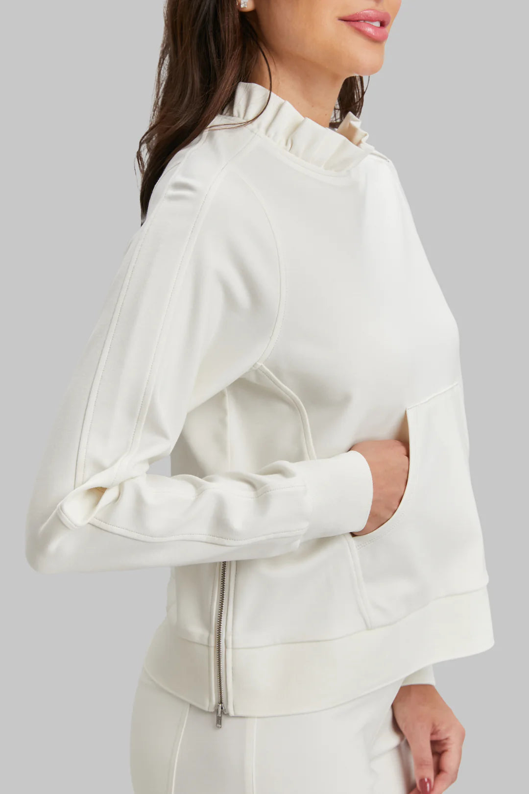 Ruffle Neck Pullover - Oyster