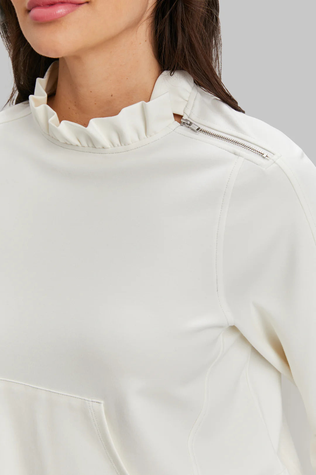 Ruffle Neck Pullover - Oyster