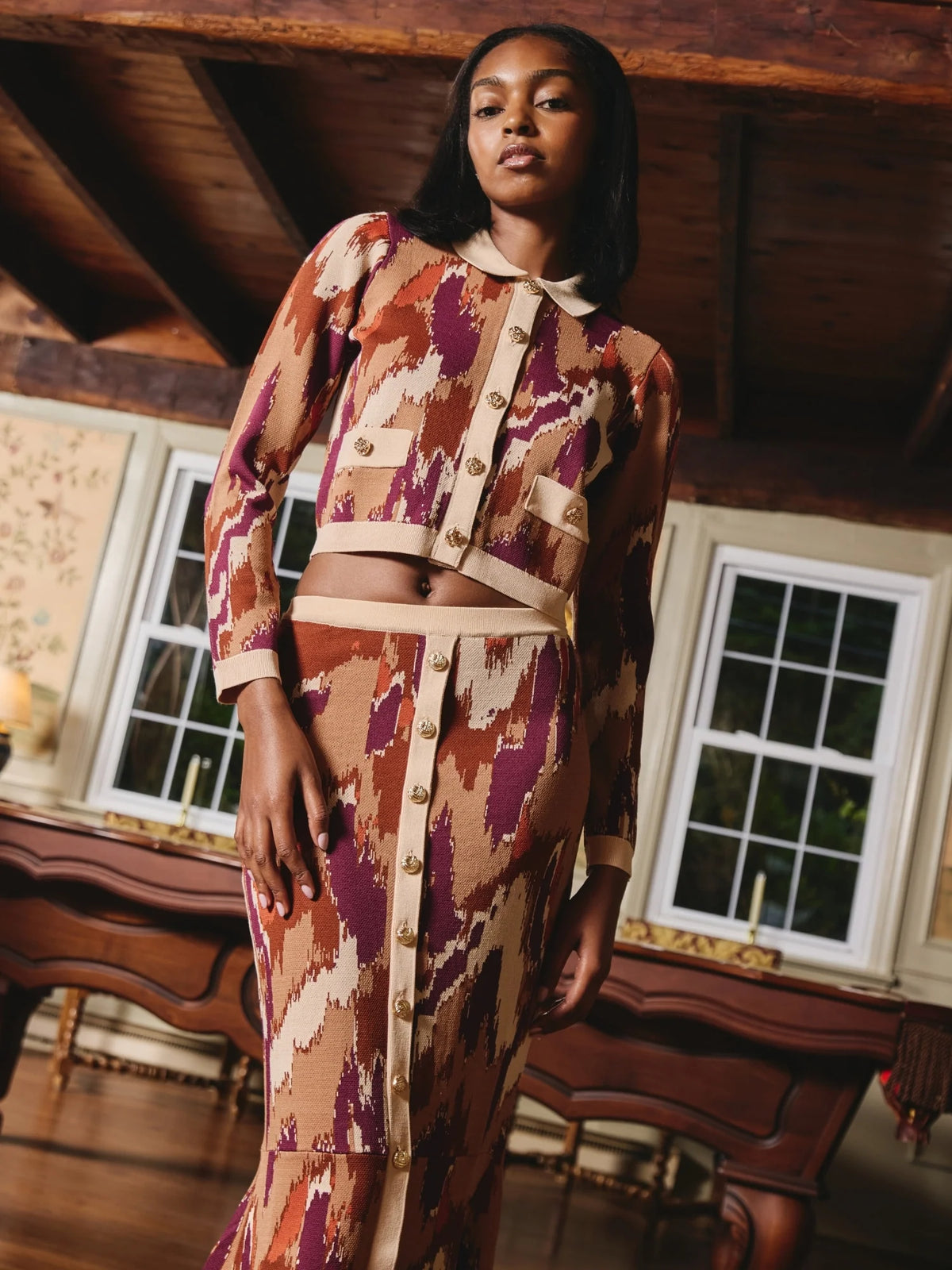 Hattie Cardigan - Amber Brush Print