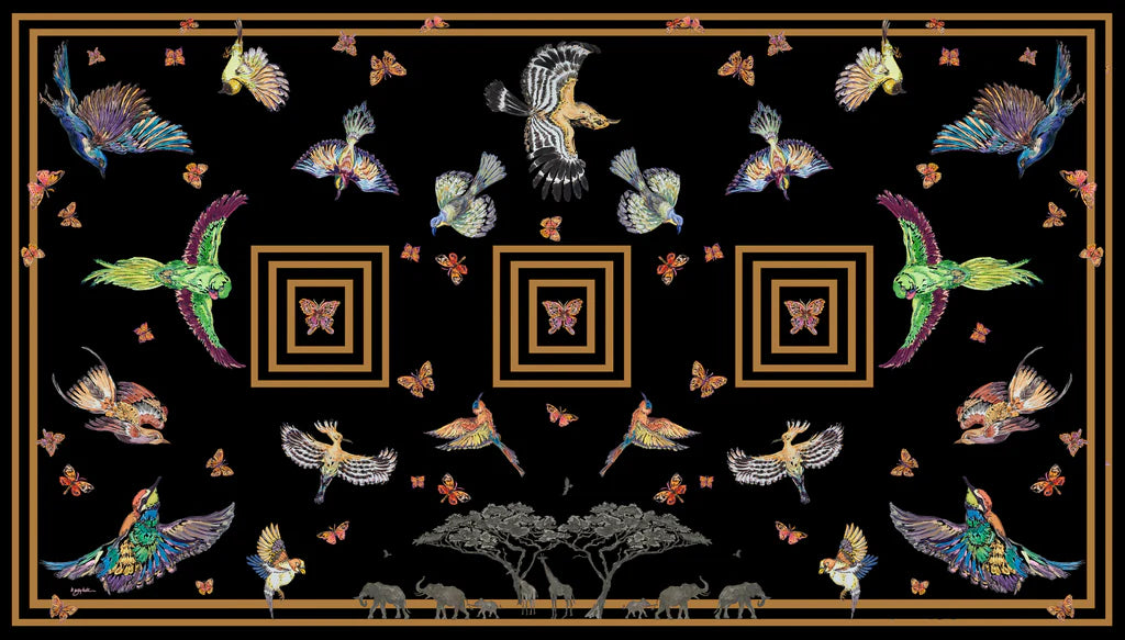 African Bird Black as Midnight Linen Silk Cotton Blend Pareo