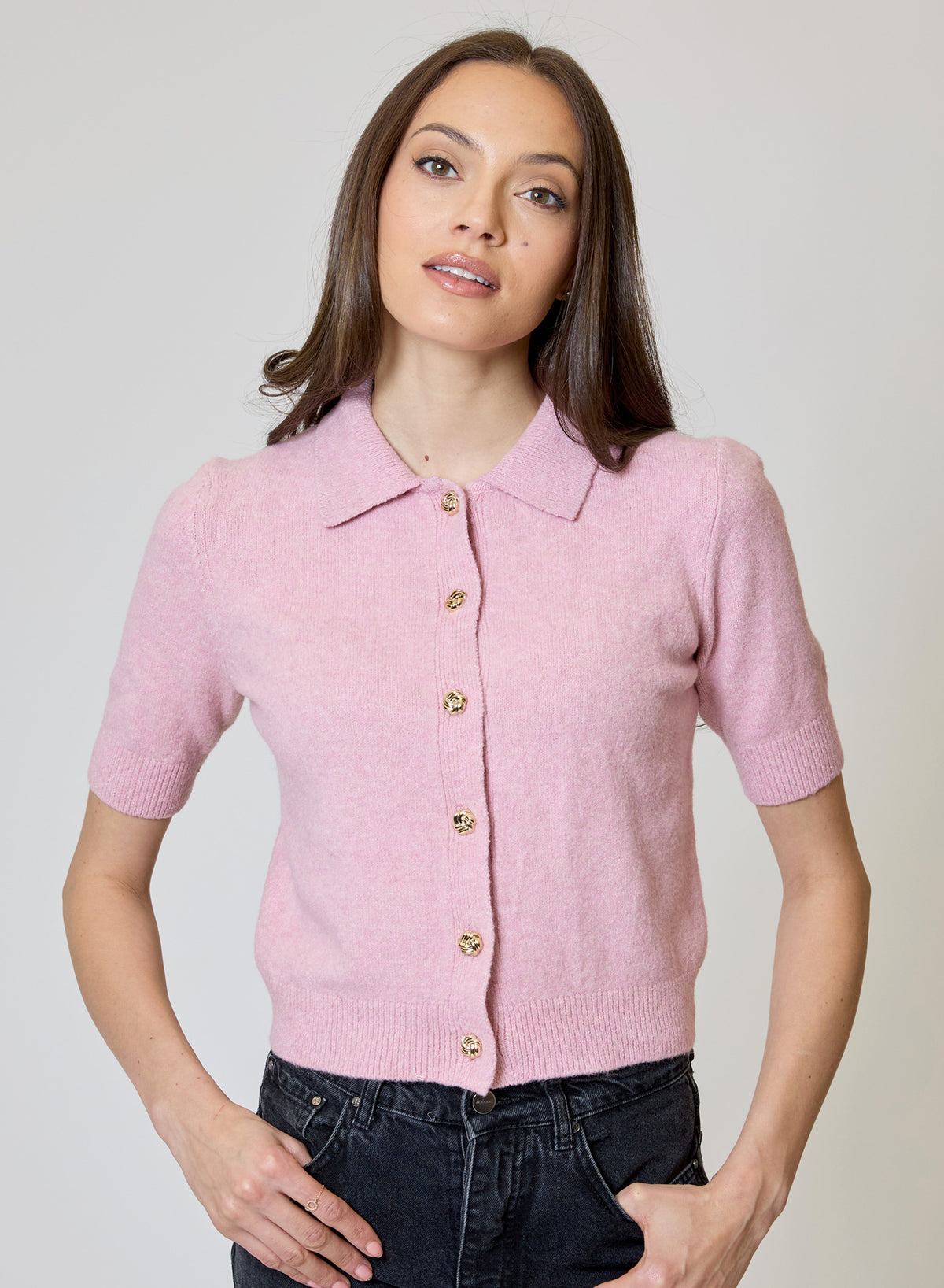 Short Sleeve Cardigan - Shadow Pink