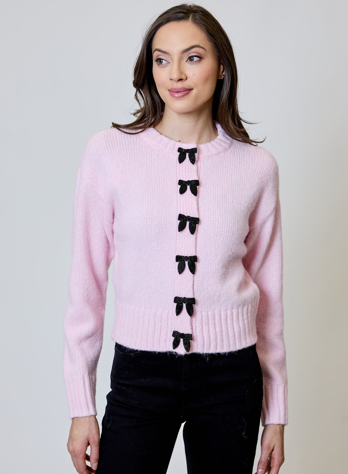 Bow Trim Cardigan - Polar Pink