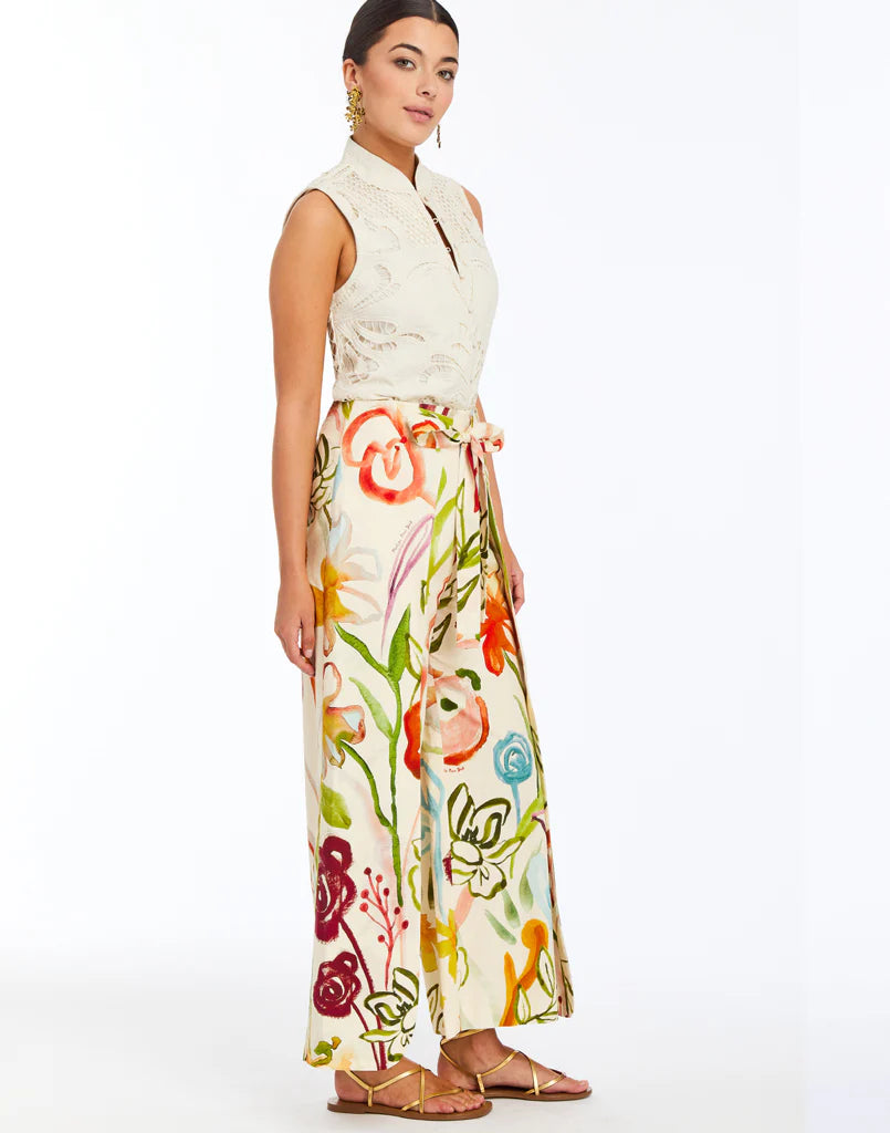 Chloe Wrap Pant - Ivory Watercolor