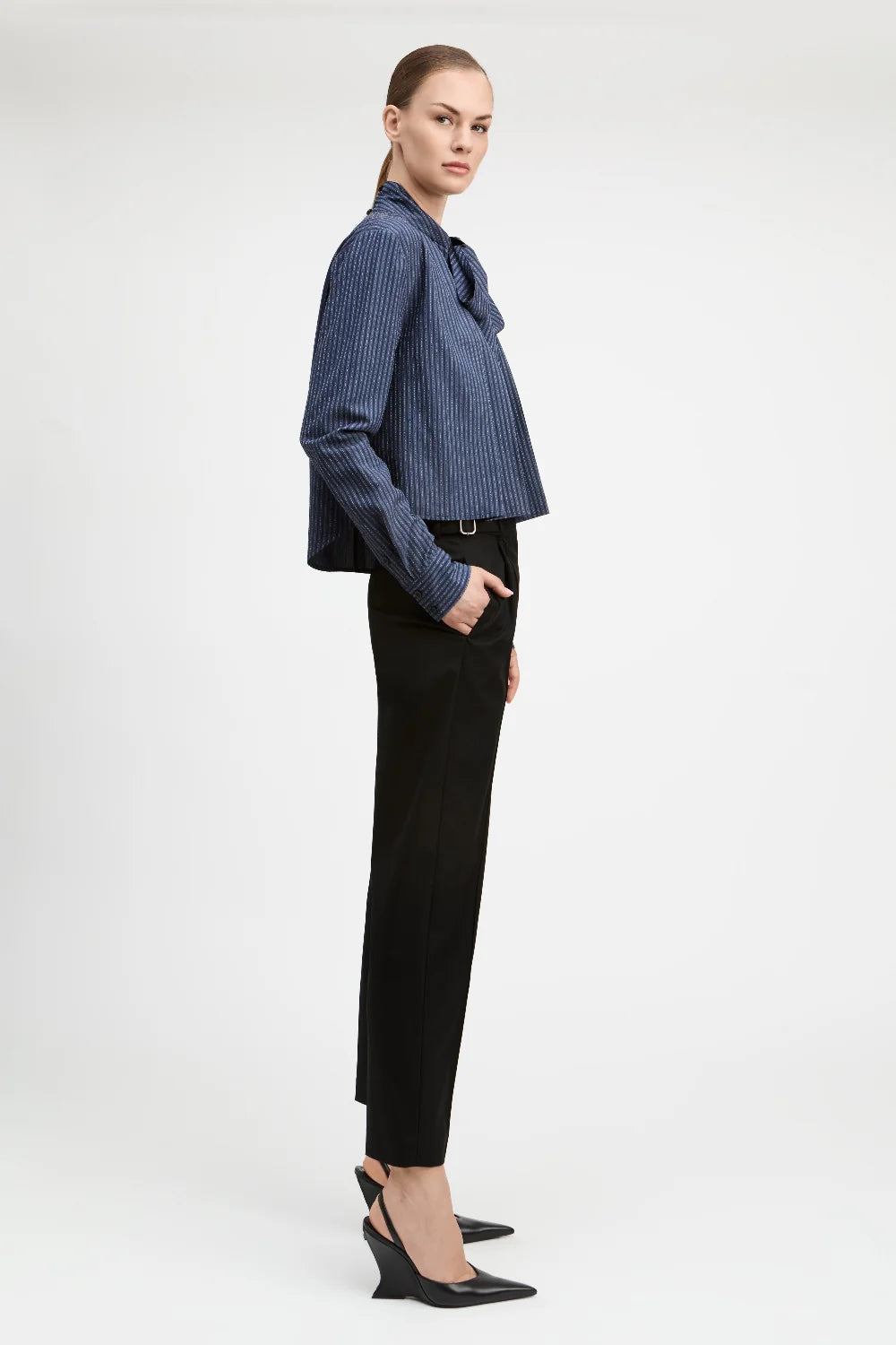 Aiden Tie Neck Blouse - Navy