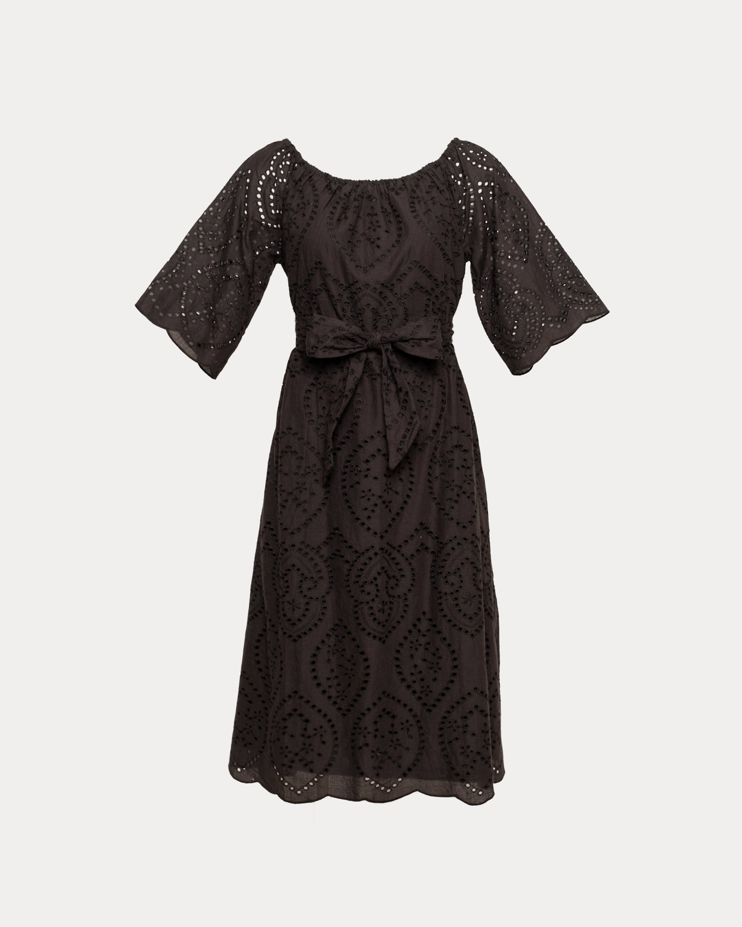 Coco Midi Dress Eyelet Cotton Poplin Black
