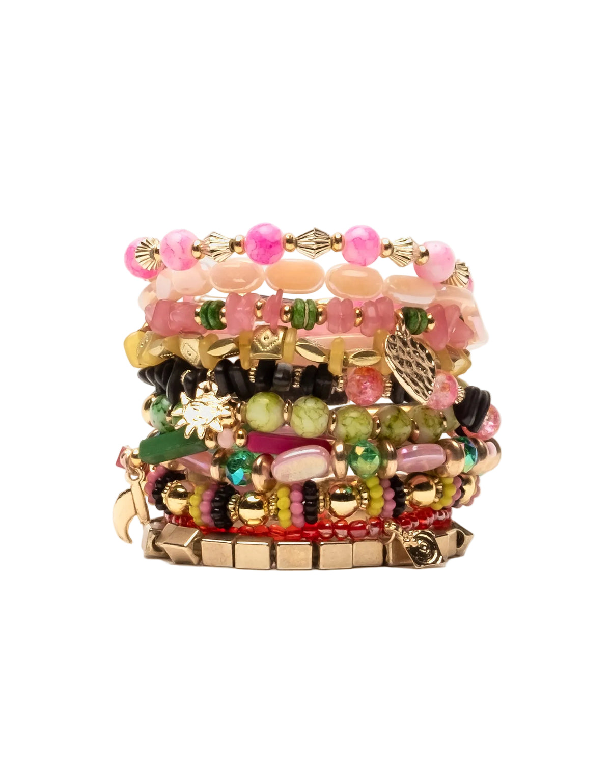 Palm Royale Stacked Bracelet - Pink & Green Multi