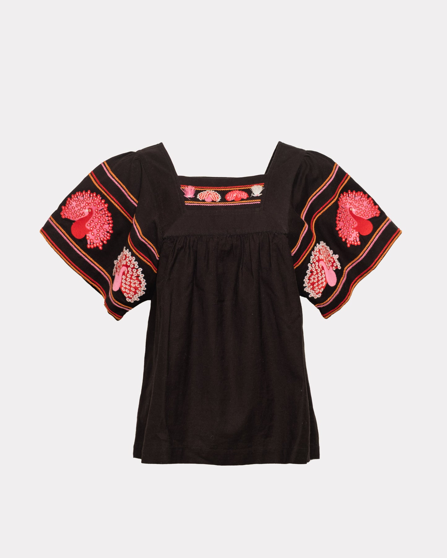 Picnic Top Peacock Embroidery - Black/Multi