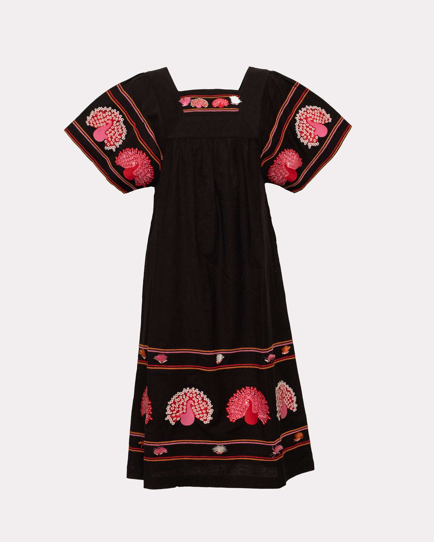 Picnic Dress Peacock Embroidery - Black/Multi