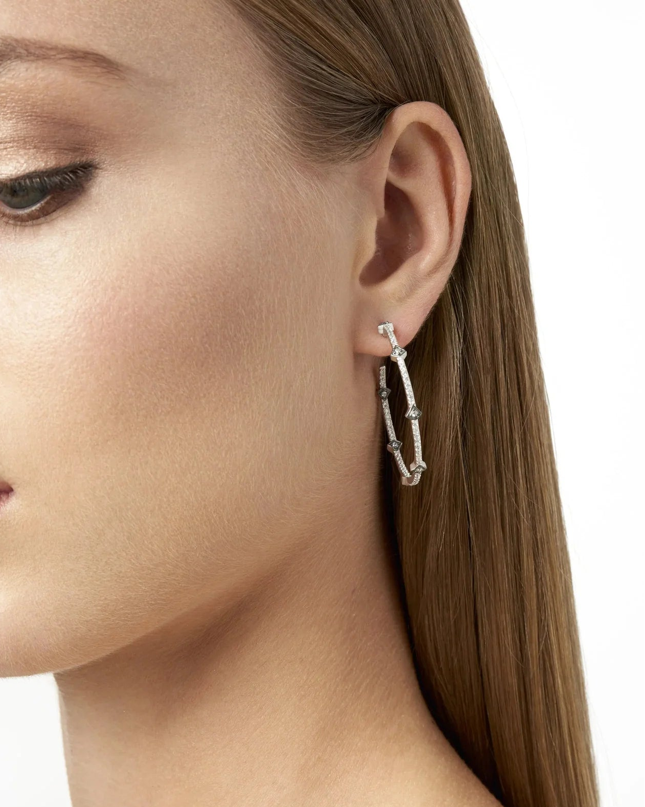 Pave Arrow Hoop Earrings - Silver and Black