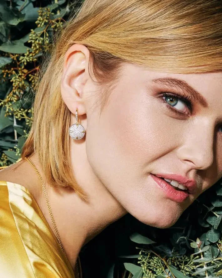 Petals and Pave Disc Earrings - Gold