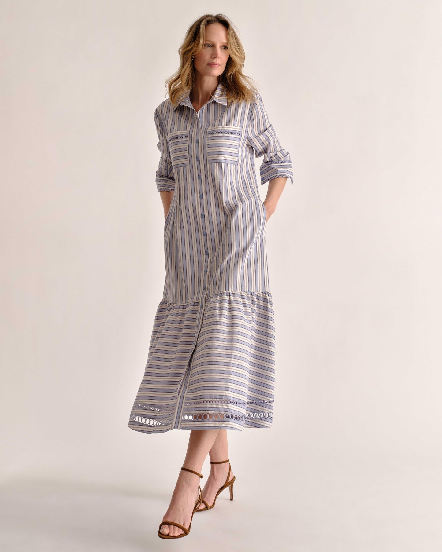 Celia Dress Cartolina Stripe - Pale Blue