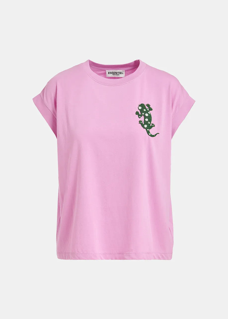 Organic Cotton T-shirt with Embroidery - Lilac