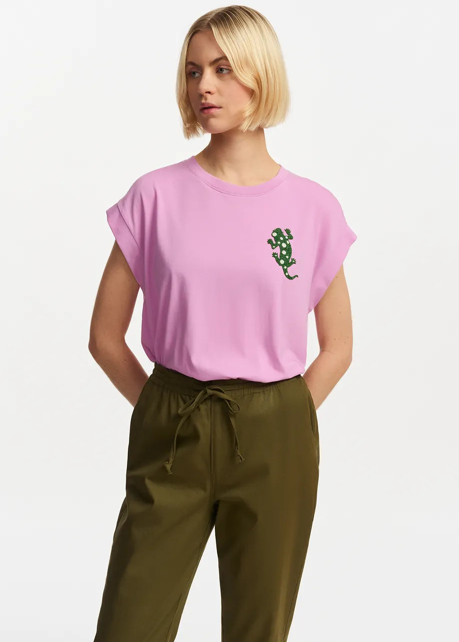 Organic Cotton T-shirt with Embroidery - Lilac