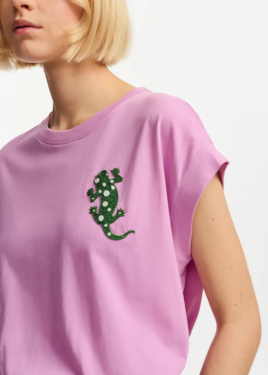Organic Cotton T-shirt with Embroidery - Lilac