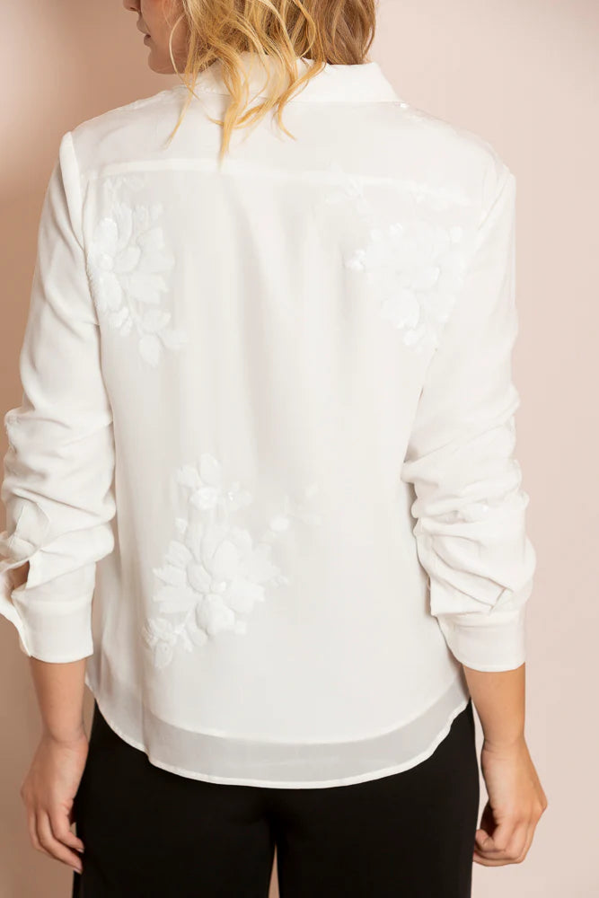 Gemma Sequin Embroidered Silk Shirt - White