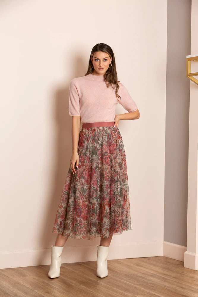 Cashmere Short Sleeve Mock Neck Sweater - Pink