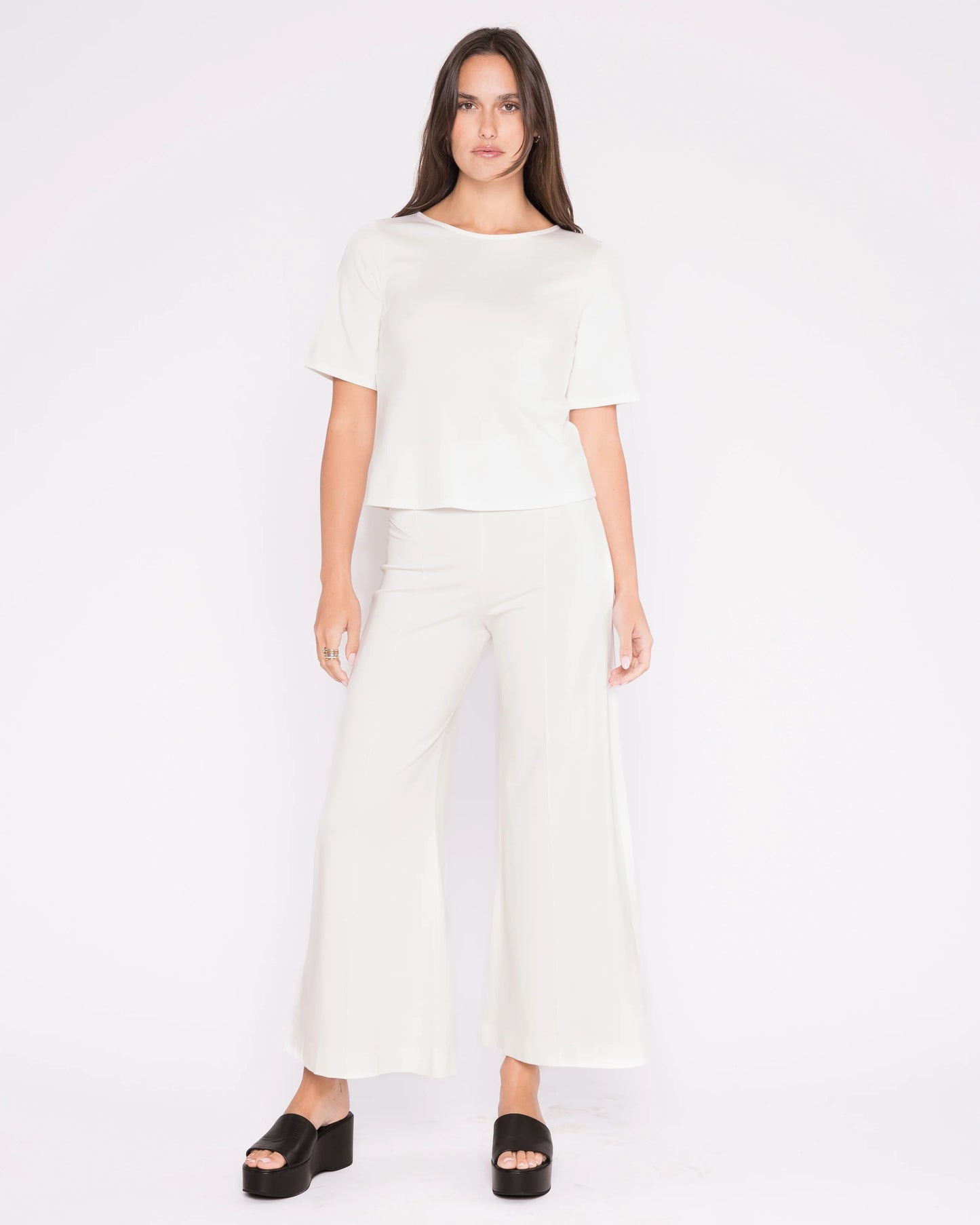 Ponte Knit Short Sleeve Top Extended - Off White